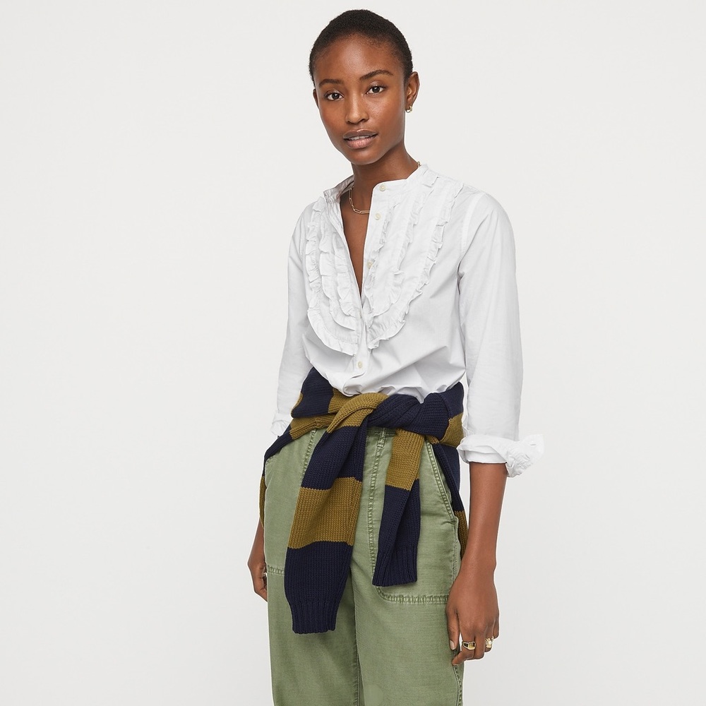 J Crew Band-collar ruffle-front shirt
